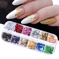 12 grilles holographiques aluminium feuille d'ongle flocons autocollants paillettes 3D paillettes décoration feuille d'art d'ongle