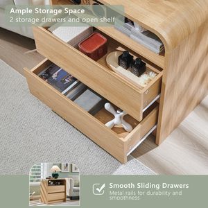 Modern Panel Nightstand 23.6" Wide Wood Bedroom <strong>Bedside</strong> <strong>Table</strong> with 2 Storage Drawers <strong>Mid</strong> <strong>Century</strong> Design - Product Image 4