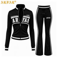 Ensemble de vêtements d'automne personnalisés pour femmes, style streetwear, 2 pièces, veste courte zippée à blocs de couleur et pantalon évasé, survêtement pour femmes