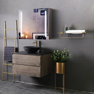 Meuble-lavabo de salle de bain sur pied en marbre veiné naturel OEM BC-002F, design traditionnel-moderne, avec vasque en céramique résistante à l'eau - Product Image 1