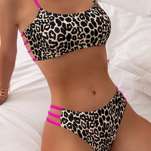 Traje de baño bikini de dos piezas con estampado de leopardo para mujer, diseño cruzado, estilo de alta gama - Product Image 4