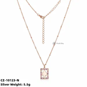 Factory Price High Quality Fine Jewelry Trendy Square Colorful Zircon Spade Pendant Rose Plated 925 Sterling Silver Necklaces