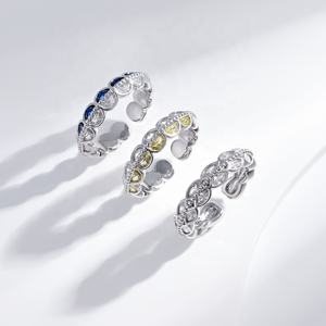 Anillo de plata 925 con esmeralda y piedras de colores, diseño de corazón, trébol y geométrico, chapado en oro, ajustable, con circonitas, para mujer, precio de fábrica. - Product Image 5