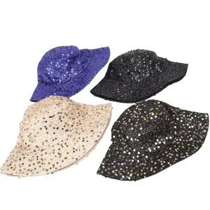 Wholesale Sequins Double-sided Bucket Hat Fashionable Ladies Sparkle Shining Glitter Beach Sun Hat