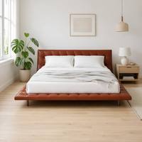 Lit king size en cuir italien moderne de haute qualité avec cadre en bois de pin confortable pour ensemble de meubles de chambre à coucher