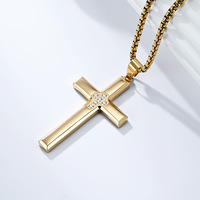 Collier pendentif en acier inoxydable 316l PVD de haute qualité, croix religieuse chrétienne catholique en zircon, bijoux de mode, vente en gros pour hommes