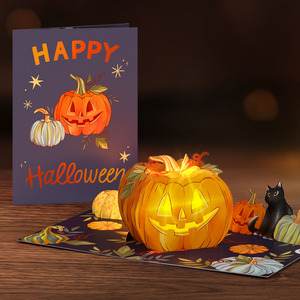 Tarjetas Pop-up 3D <span class=keywords><strong>de</strong></span> Halloween con Luz LED, Diseño <span class=keywords><strong>de</strong></span> Calabaza y Fantasma, con Sobre y Nota en Blanco, para Regalo <span class=keywords><strong>de</strong></span> Fiesta - Product Image 5
