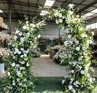 Arche de fleurs artificielles 5D en verdure, guirlande de roses blanches en soie, décoration de toile de fond de mariage et chemin de table