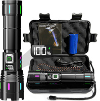 Lampe torche LED rechargeable 30W super lumineuse 1800lm avec écran LCD, autonomie 12h, en aluminium noir, portable pour le camping