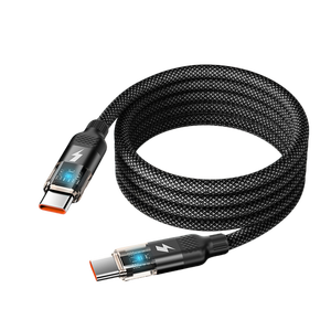 Enfoca el <span class=keywords><strong>cable</strong></span> de almacenamiento en espiral automático magnético plegable 3A Carga rápida 60W 27W Tipo C a tipo C <span class=keywords><strong>Cable</strong></span> transparente con luz - Product Image 5