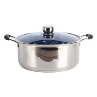 Marmite Classique de Luxe Grande Capacité en Acier Inoxydable avec Couvercle en Verre Bleu à Motif Nid d'Abeille Texturé pour Hôtels, Maisons et Restaurants