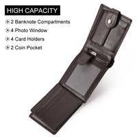 Portefeuille classique pour voyage, pliable, doublure en polyester, porte-billets, blocage RFID, court, en cuir véritable, simple, de luxe