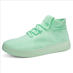 Baskets montantes unies à lacets pour homme et femme, légères, avec semelle extérieure en EVA et tissu en maille tricotée élastique, pour le printemps et l'automne - Product Image 6