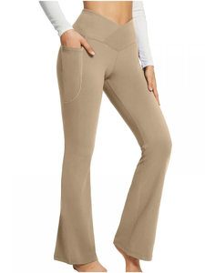 2024 U-Shot Yoga mujeres cintura alta Fitness entrenamiento Algodón elástico pierna ancha Flare Leggings deportes medias pantalones con bolsillos - Product Image 2