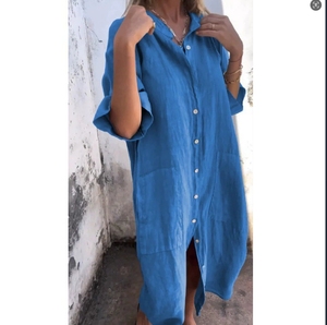 Tessuto di cotone personalizzato di alta qualità di base allentato primavera estate camicia di lino vestito per le donne più grande XL pianura tinto giorno - Product Image 4