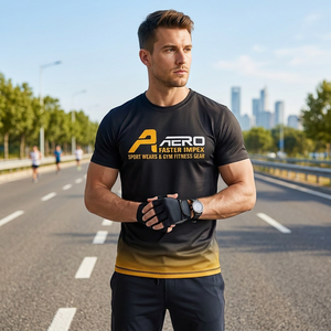 T-shirt de sport pour homme imprimé par transfert thermique, dégradé noir-jaune, manches courtes, coupe ajustée, séchage rapide, 100% coton tricoté, 180 grammes - Product Image 6