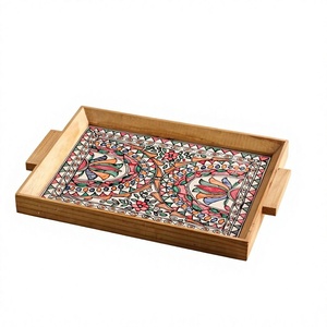 Premium Quality MDF Wood Serving Tray with Colorful Meena Print <b>Decorative</b> Tea Coffee Snack Tray for Home <b>Kitchen</b> Restaurant Use - Product Image 2