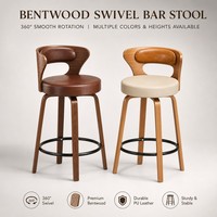 Tabouret de bar moderne du milieu du siècle pivotant rembourré en cuir PU avec dossier pour bar à domicile, îlot de cuisine, restaurant et utilisation en extérieur
