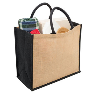 Custom Logo Natural Black <strong>Jute</strong> <strong>Bag</strong> Hessian Shopper <strong>Tote</strong> <strong>Bags</strong> With Strong Handles - Product Image 3