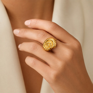 18K Gold Plated Stainless Steel Spiral Conch Open <b>Ring</b> Vintage Textured <b>Statement</b> <b>Ring</b> For Women Fashion Jewelry - Product Image 4