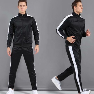 Tuta Sportiva di Alta Qualità con Giacca e Pantaloni Nero e Bianco, Logo Personalizzabile, Uniformi da <span class=keywords><strong>Calcio</strong></span> per Uomini e Bambini - Product Image 1