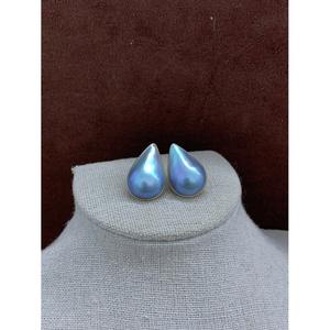 Boucles d'oreilles pendantes classiques pour femmes, plaquées or 18 carats, imitation perle de marbre bleu, forme goutte d'eau, 13x20mm, style vintage, bijoux tendance - Product Image 5