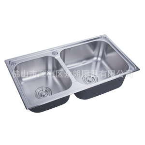 Évier double en acier inoxydable 304 C-S762B, finition brossée mate, à encastrer, pour cuisine, avec un évier gauche plus petit et un évier droit plus grand - Product Image 4