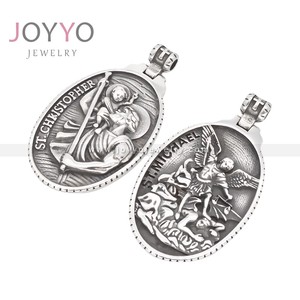 Cổ điển hình bầu dục ST <span class=keywords><strong>Michael</strong></span> bảo vệ chúng tôi Mặt dây chuyền vòng cổ Saint <span class=keywords><strong>Christopher</strong></span> người giám hộ thiên thần Huy chương thép không gỉ Công Giáo đồ trang sức - Product Image 5