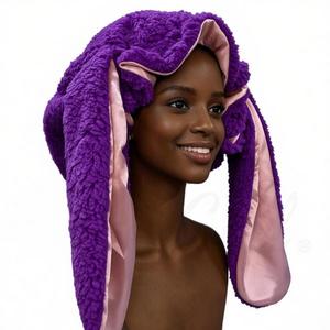 <span class=keywords><strong>Bonnet</strong></span> de nuit en peluche mignon avec oreilles d'animaux pour femmes, doublure en satin soyeux pour protéger les cheveux. Designs de chat, ours, <span class=keywords><strong>panda</strong></span>, vache, lapin, loup, léopard - Product Image 4