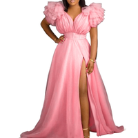Nouvelles Robes de Soirée Amples en Maille à Col en V Profond et Fente Haute pour Femmes Grandes Tailles – Collection Printemps-Été – Tendance Féminine