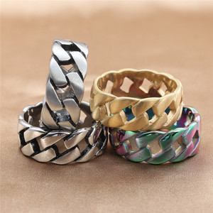 Anillo de Cadena Hueca de Acero de Titanio para Hombre, Diseño Geométrico Tejido, Plata, Oro, Multicolor, Estilo Punk, Joyería de Moda 24063 - Product Image 1