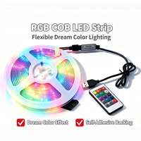 Tira de Luces LED RGB COB USB de 5V, Cinta Flexible Autoadhesiva, Control Remoto IR por Aplicación, IP20, Decoración para TV, PC, Escritorio y Juegos