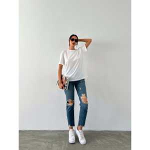 Camiseta Básica de Cuello Redondo para Mujer, 100% Algodón Jersey, Transpirable, Manga Regular, Blanca - Product Image 3