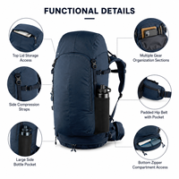 Sac de voyage imperméable 52L, dos rembourré personnalisé, multi-compartiments, sac à dos de randonnée pour le VTT