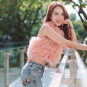 Nuevo Top de Verano Sexy y Sostenible con Plumas de Avestruz, Camisola sin Tirantes, Top Corto para Fiesta, Envoltura de Piel Auténtica para Mujer - Product Image 4