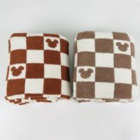 Plaid en tricot écologique certifié OEKO-TEX, super doux, à motif personnalisé, imprimé à carreaux, pour la maison