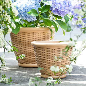 Pot de fleurs décoratif en rotin pour balcon extérieur P129, pot en plastique moulé par injection pour plantes - Product Image 4