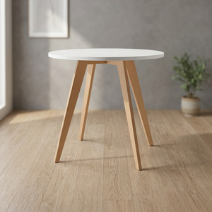 Table basse scandinave moderne avec plateau en stratifié blanc et pieds en bois pour le mobilier de salon - Product Image 5