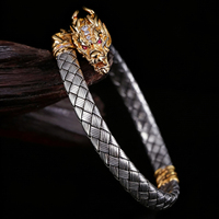 Bracelet tressé personnalisé avec fermoir tête de dragon pour homme, style chinois vintage, bracelet manchette de luxe, accessoires bijoux pour fête et cadeau