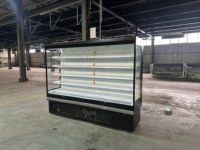 Réfrigérateur ouvert multi-étagères noir moderne avec éclairage LED, refroidisseur d'air commercial, contrôle numérique de la température, dégivrage automatique, pour supermarché