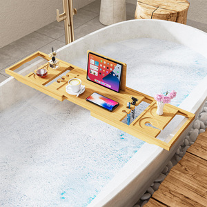 Bamboo Bathtub Tray Multi Purpose Bath Rack With Cup Holder And <b>Tablet</b> <b>Stand</b> <b>For</b> Relaxing Bath Time - Product Image 1