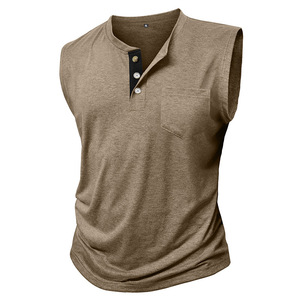 2025 Chaleco de hombro ancho sin mangas informal <span class=keywords><strong>para</strong></span> hombres europeos americanos Henley Button Fitness Sports Top transfronterizo <span class=keywords><strong>para</strong></span> <span class=keywords><strong>Amazon</strong></span> - Product Image 2