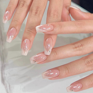 <span class=keywords><strong>Uñas</strong></span> Postizas Acrílicas de Alta Calidad con Diseño de Cruz Blanca Francesa, con Brillantina Plateada y Pedrería, para Venta al Por Mayor - Product Image 1