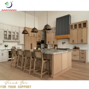 Vente en gros Armoires de cuisine en bois massif Meubles de placard style shaker en chêne blanc Armoires de cuisine personnalisées avec portes en verre - Product Image 3