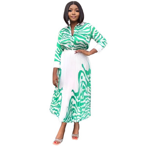 Robe Élégante Plissée de Bureau pour Femme à Manches Longues Imprimé Léopard Grande Taille Longueur au Sol Taille Naturelle en Tissu Tissé Vente en Gros - Product Image 3