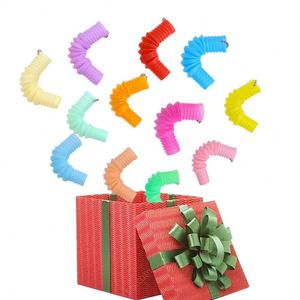 Custom Fidget Toy-Q Version Mini Colorful Stretchable Tubes <b>Keychains</b>, Pop Stress - Relief Corrugated Tube Keychain Toys - Product Image 2
