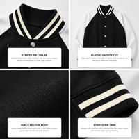 Veste universitaire pour homme en mélange de coton, col côtelé rayé, boutons-pression, style baseball, logo personnalisé, streetwear