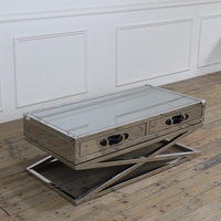 Table basse moderne de style mid-century, plateau réglable en hauteur, design carré en acier inoxydable, mobilier de salon