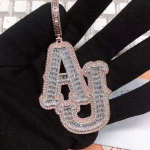 真金镀冰名字吊坠女式DIY嘻哈黄铜饰品与硅石钻石可定制字母形状项链 - Product Image 6