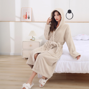 Robe polaire corail à capuche pour femmes peignoirs en peluche doux pour femmes moelleux mignon long manteau maison vêtements de <span class=keywords><strong>nuit</strong></span> robes pour cadeau - Product Image 4
